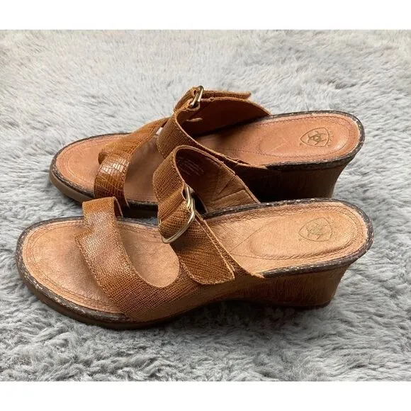 Ariat crocodile embossed leather wedge sandals