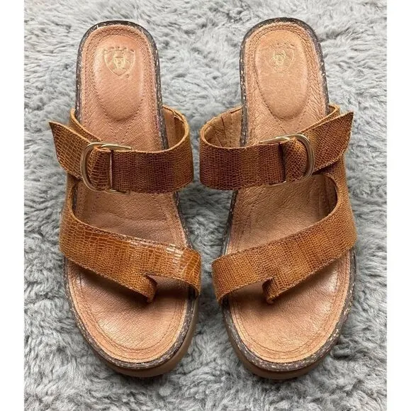 Ariat crocodile embossed leather wedge sandals