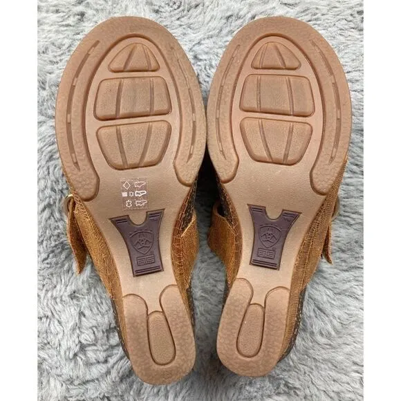 Ariat crocodile embossed leather wedge sandals