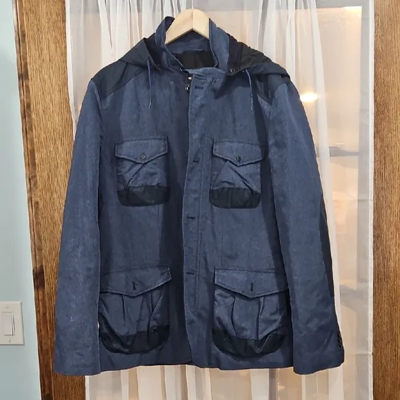 Armani Exchange Blue Hooded Coat