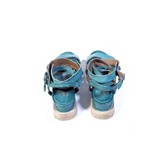 A.S. 98 Womens Sandals 'Labo' Emerald Green Leather Platform Sandals  Sz…