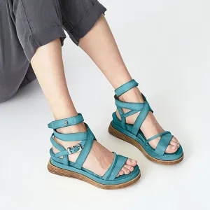 A.S. 98 Womens Sandals 'Labo' Emerald Green Leather Platform Sandals  Sz…