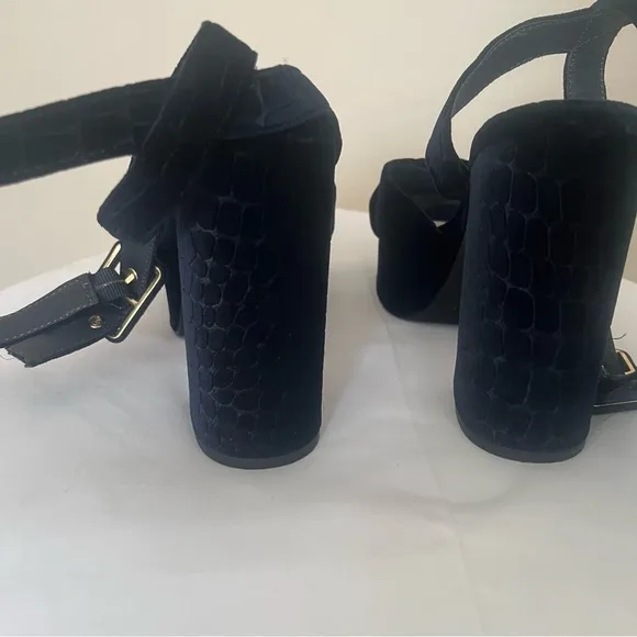 ASH Midnight “Boom”‎ Navy Blue Velvet Croc Embossed Platform Sandals Sz 39