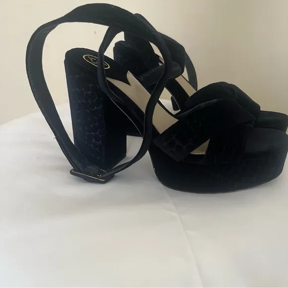 ASH Midnight “Boom”‎ Navy Blue Velvet Croc Embossed Platform Sandals Sz 39