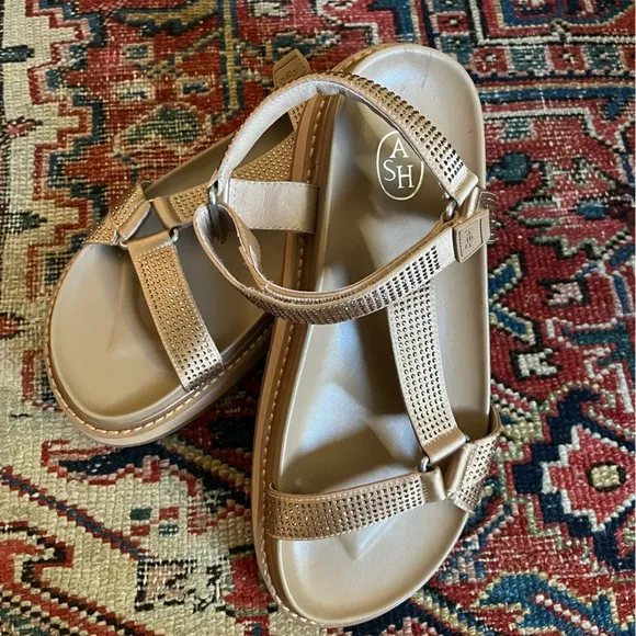 ASH Sandals Rhinestone Straps Color Nude EU Size 41 US Size 10.5 UGOSTRASS01 New