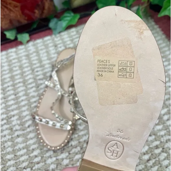 ASH Studded Leather Strappy Sandals in Ligth Gold  Size EU 36/ US 6