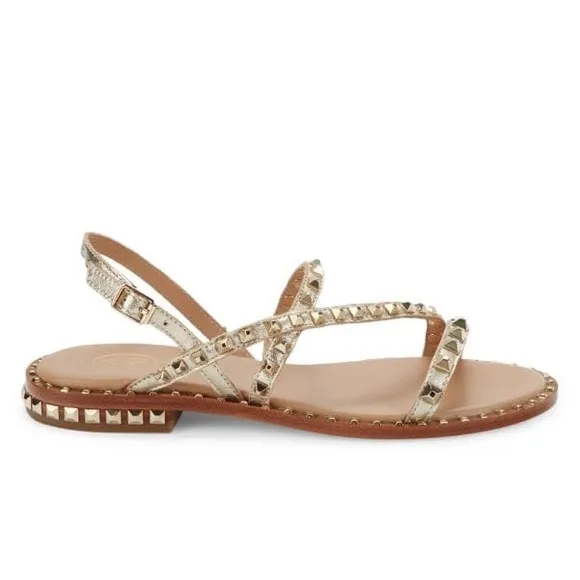 ASH Studded Leather Strappy Sandals in Ligth Gold  Size EU 36/ US 6