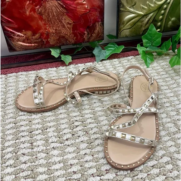 ASH Studded Leather Strappy Sandals in Ligth Gold  Size EU 36/ US 6
