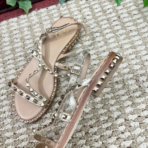 ASH Studded Leather Strappy Sandals in Ligth Gold  Size EU 36/ US 6