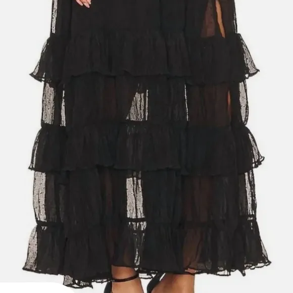 ASTR the Label Tiara Ruffle Black Maxi Dress NWT $188 SZ XS