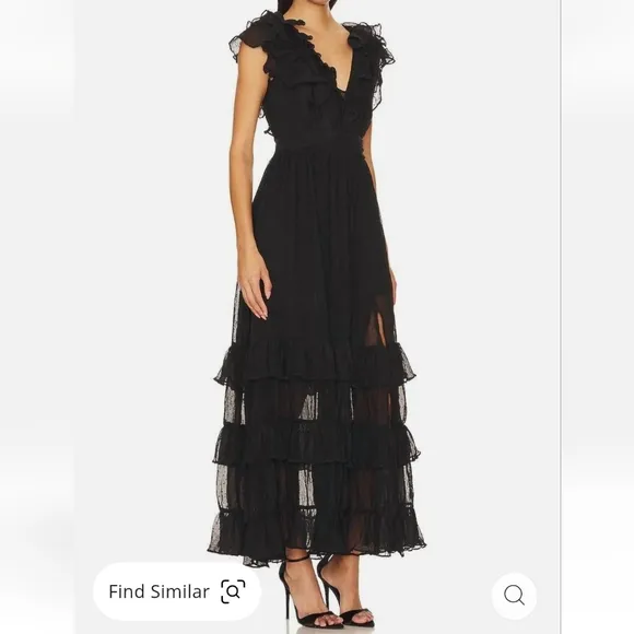 ASTR the Label Tiara Ruffle Black Maxi Dress NWT $188 SZ XS