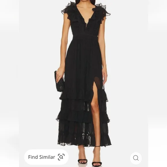 ASTR the Label Tiara Ruffle Black Maxi Dress NWT $188 SZ XS