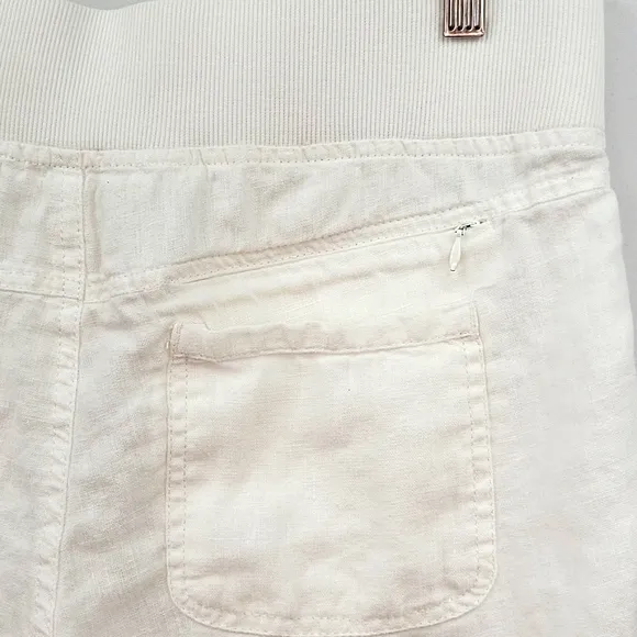 Athleta 100% Linen Pull On Drawstring Shorts White Size 8