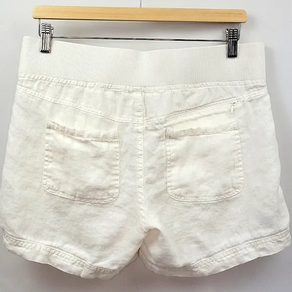 Athleta 100% Linen Pull On Drawstring Shorts White Size 8