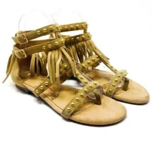 Australia Luxe Collective womans Cream suede gladiator sandal 6 BoxH fringe