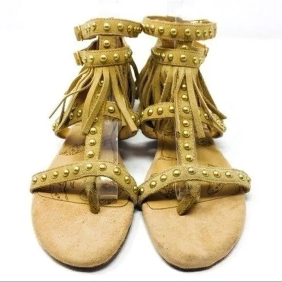 Australia Luxe Collective womans Cream suede gladiator sandal 6 BoxH fringe