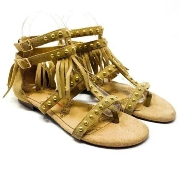 Australia Luxe Collective womans Cream suede gladiator sandal 6 BoxH fringe