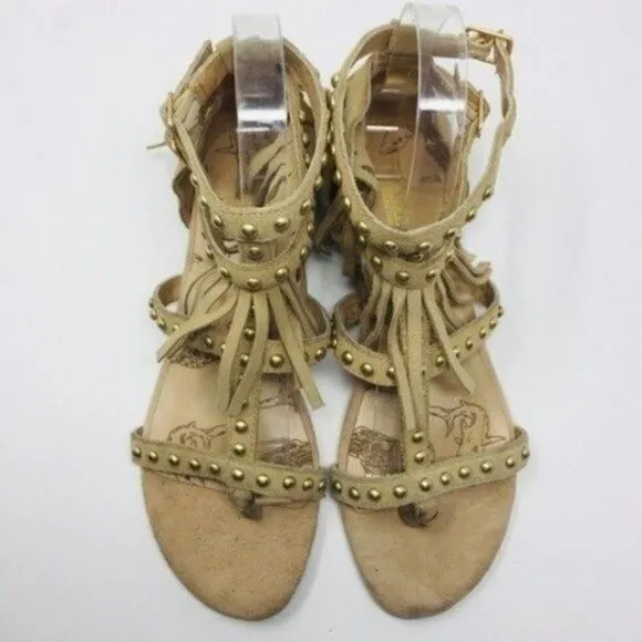 Australia Luxe Collective womans Cream suede gladiator sandal 6 BoxH fringe