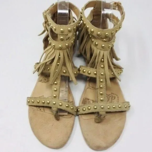 Australia Luxe Collective womans Cream suede gladiator sandal 6 BoxH fringe