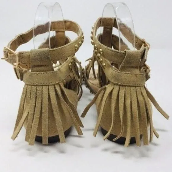 Australia Luxe Collective womans Cream suede gladiator sandal 6 BoxH fringe