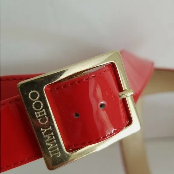 Authentic Jimmy Choo flame red Patent Leather wedge sandals size 36.5 or 5.5