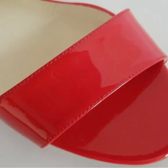 Authentic Jimmy Choo flame red Patent Leather wedge sandals size 36.5 or 5.5