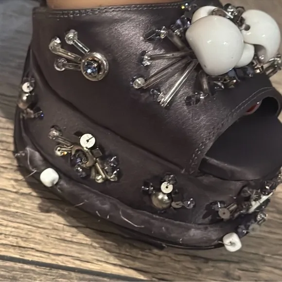 Authentic Prada luxury designer runway satin embellished platform heels sz 8