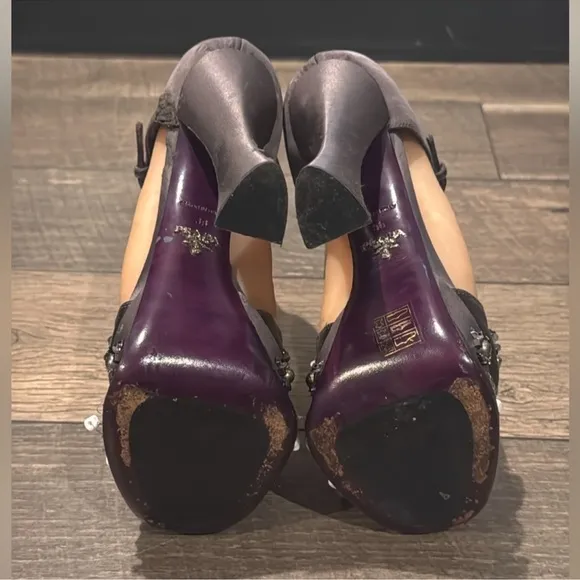Authentic Prada luxury designer runway satin embellished platform heels sz 8