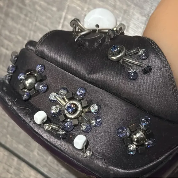 Authentic Prada luxury designer runway satin embellished platform heels sz 8