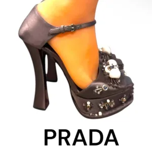 Authentic Prada luxury designer runway satin embellished platform heels sz 8