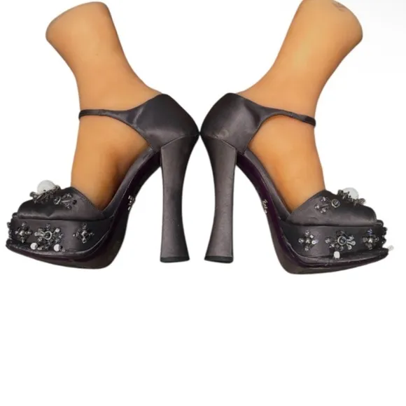 Authentic Prada luxury designer runway satin embellished platform heels sz 8