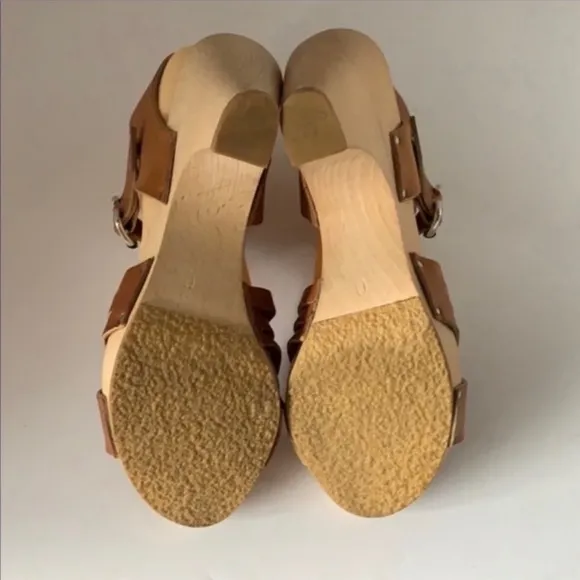 Authentic Valerie Salacroux designer brown leather wooden clog sandals sz 10