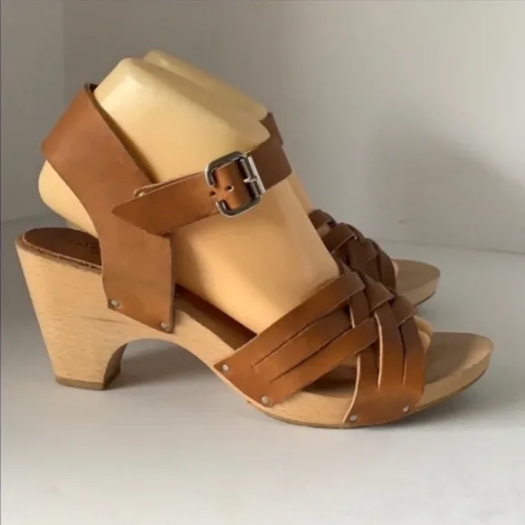 Authentic Valerie Salacroux designer brown leather wooden clog sandals sz 10