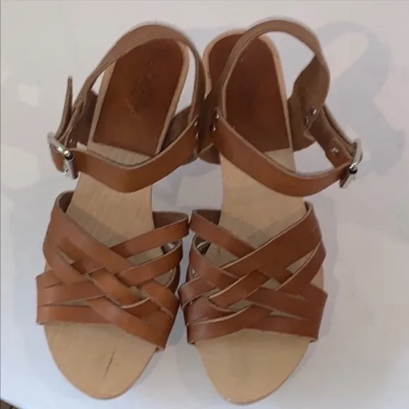 Authentic Valerie Salacroux designer brown leather wooden clog sandals sz 10