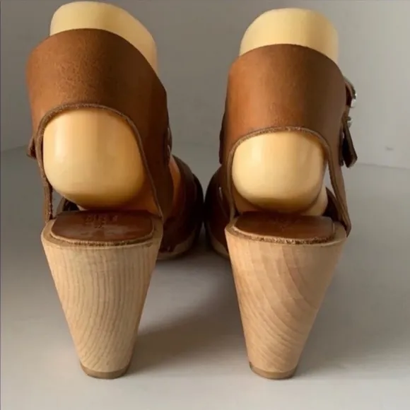 Authentic Valerie Salacroux designer brown leather wooden clog sandals sz 10