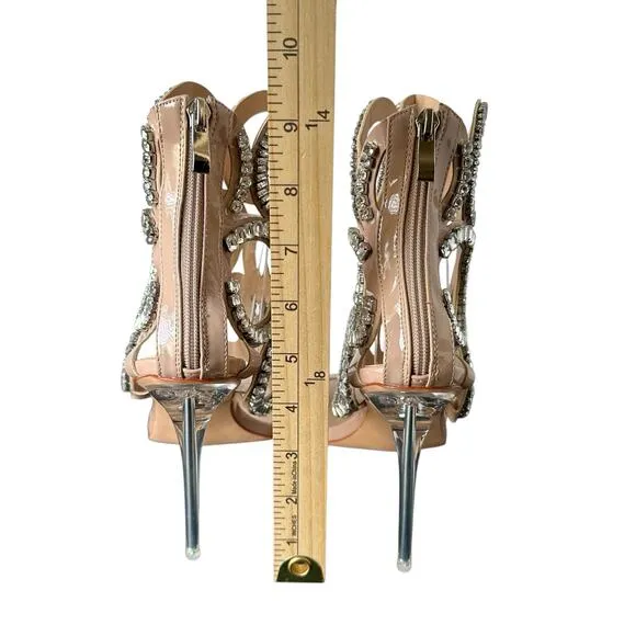 AZALEA WANG Women’s Nude Cut Out Caged Rhinestones Stiletto Sandals Size 10 NWOT