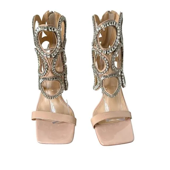 AZALEA WANG Women’s Nude Cut Out Caged Rhinestones Stiletto Sandals Size 10 NWOT
