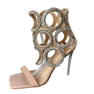 AZALEA WANG Women’s Nude Cut Out Caged Rhinestones Stiletto Sandals Size 10 NWOT