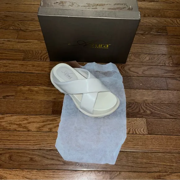 Azura by Spring Step Puffie Platform Slide Sandals Bone White Women’s Size 9