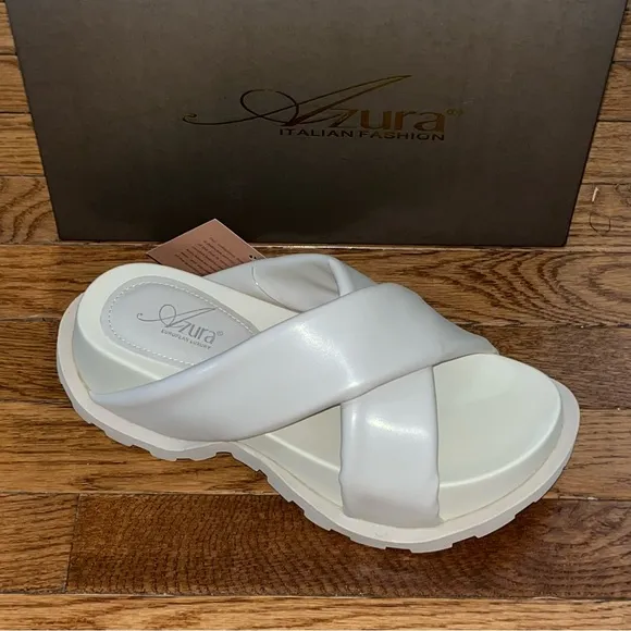 Azura by Spring Step Puffie Platform Slide Sandals Bone White Women’s Size 9