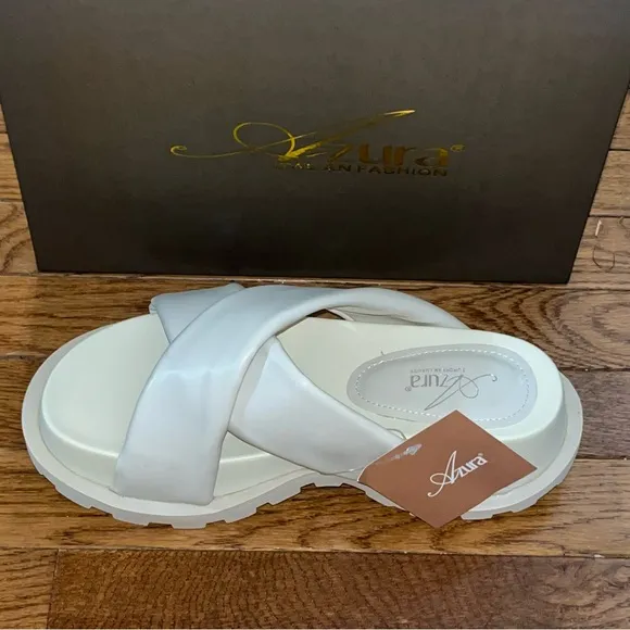 Azura by Spring Step Puffie Platform Slide Sandals Bone White Women’s Size 9