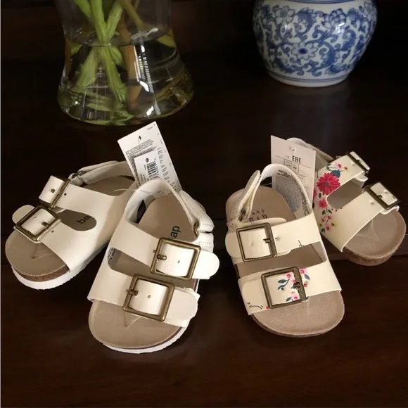 Baby Gap Buckle Sandals Set Size 1 0-3M White Floral Spring Summer Shoes NWT!!