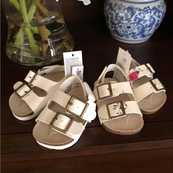 Baby Gap Buckle Sandals Set Size 1 0-3M White Floral Spring Summer Shoes NWT!!