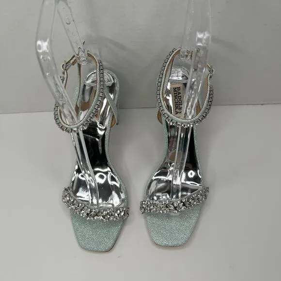 Badgley Mischka Aqua Tasmine Rhinestone Ankle Strap Square Toe Heeled Sandal 9
