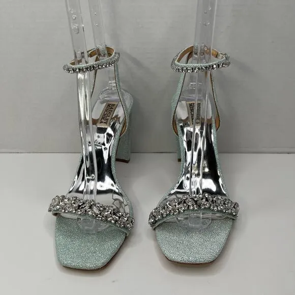 Badgley Mischka Aqua Tasmine Rhinestone Ankle Strap Square Toe Heeled Sandal 9