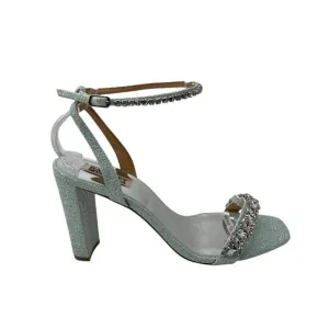 Badgley Mischka Aqua Tasmine Rhinestone Ankle Strap Square Toe Heeled Sandal 9