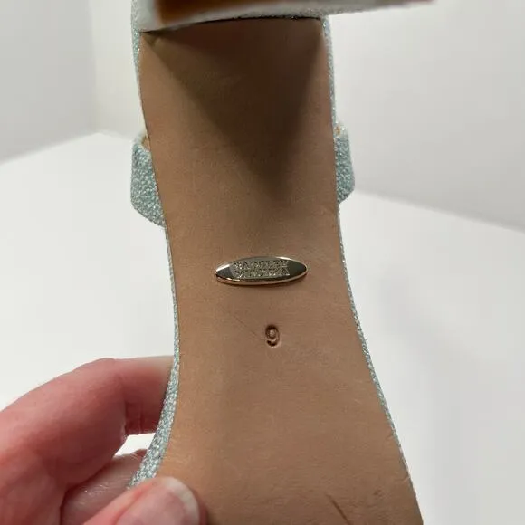 Badgley Mischka Aqua Tasmine Rhinestone Ankle Strap Square Toe Heeled Sandal 9