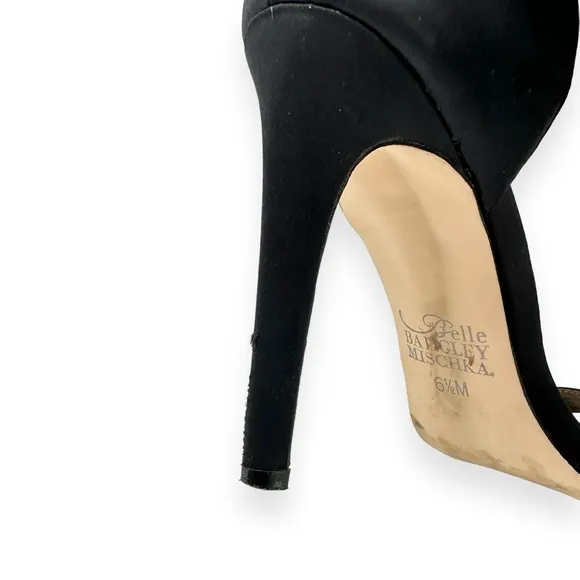 Badgley Mischka Black Satin Ankle Bow Heeled Sandals sz 6.5M