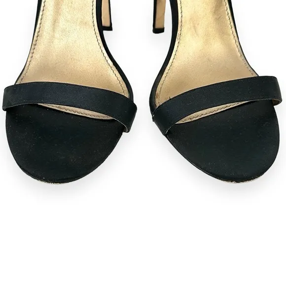 Badgley Mischka Black Satin Ankle Bow Heeled Sandals sz 6.5M