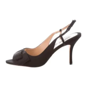BADGLEY MISCHKA Black Satin Peep Toe Sandals - Size: 10 -